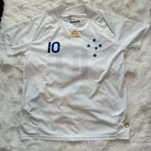 Reebok Medium Cruzeiro Jersey Athletic Soccer T-shirt 10 White Play Dry Brazil